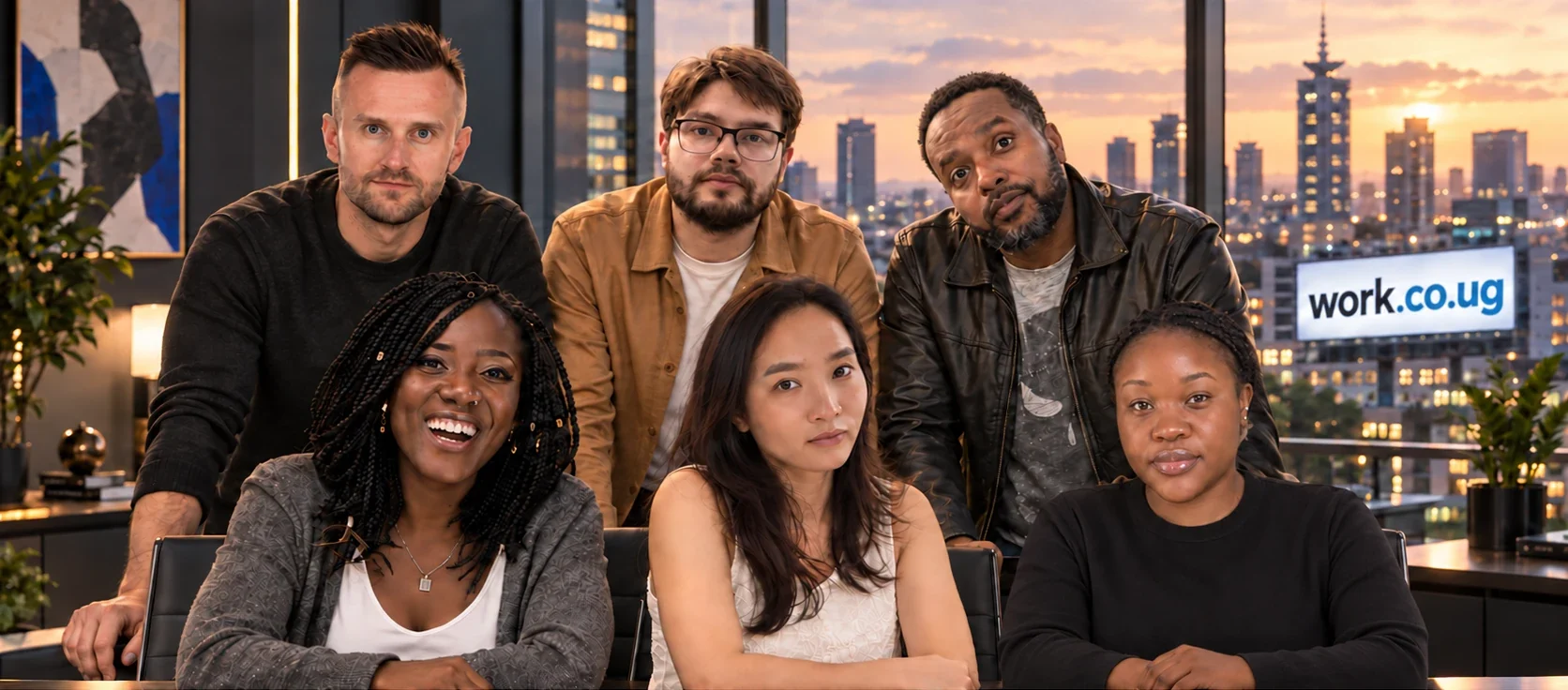 The work.net.za team: Oleg Cherkas, Dzmitry Zgolich and Victor Kimotho standing, Michelle Masiga, Thu Thuy Do and Nerea Isit seated