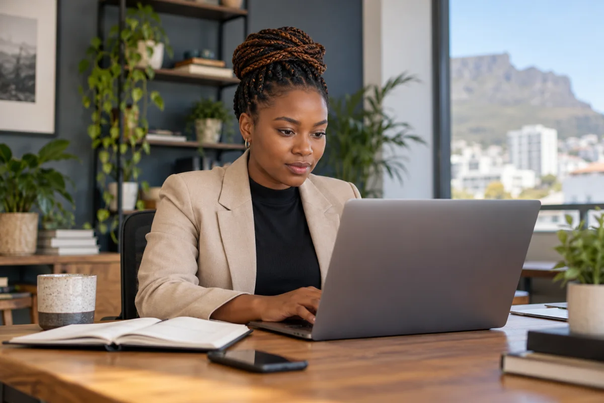 A young woman writing an email on her laptop