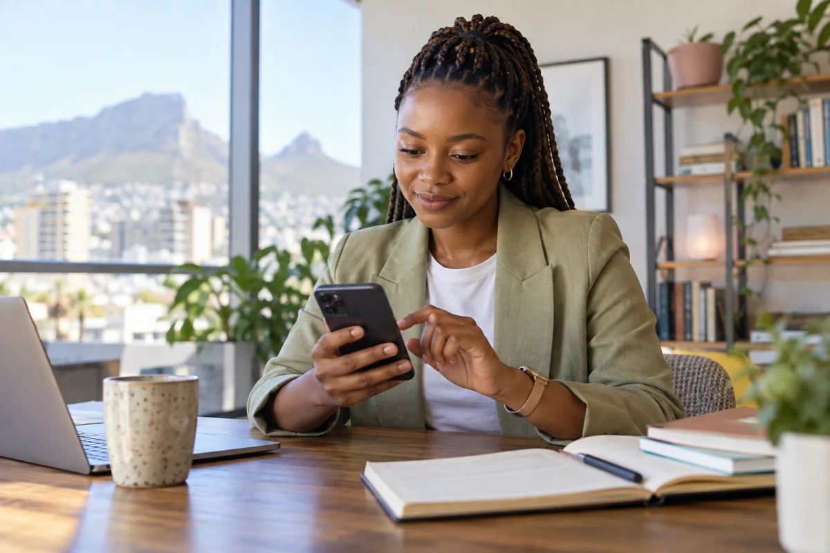 A young woman checking new job alerts on her phone
