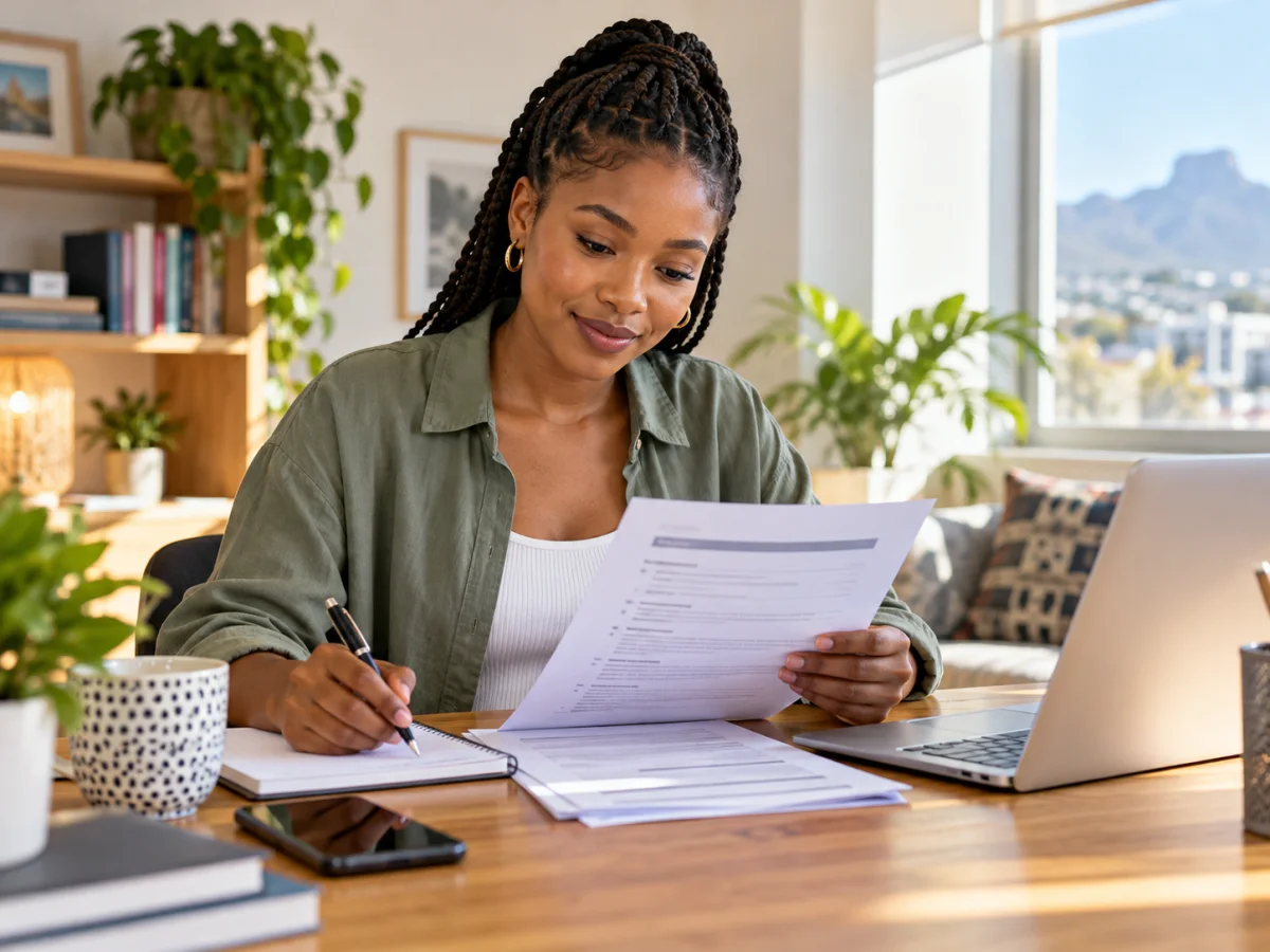 A young woman updating her CV on a laptop.