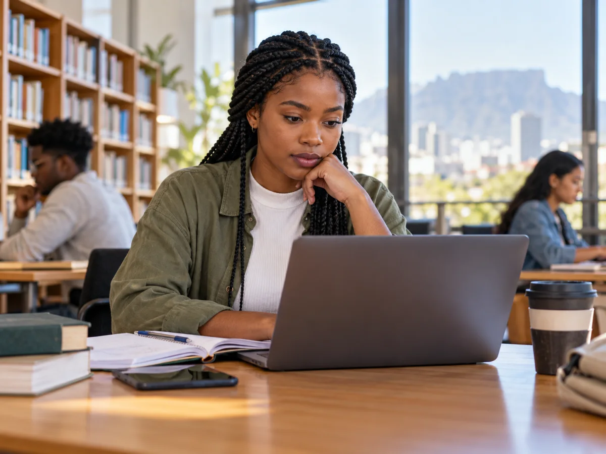 A young woman comparing job adverts on her laptop.